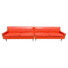 Divano componibile a 2 posti in stile Mid-Century Modern, arancione e noce