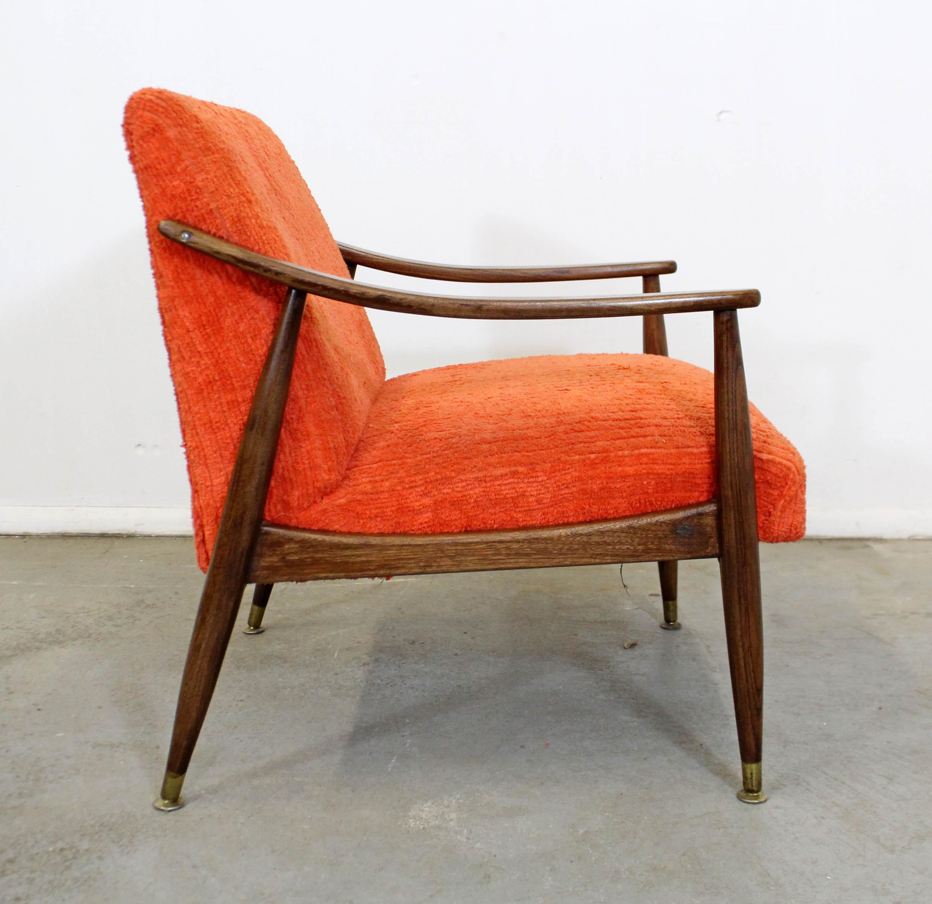 American Mid-Century Modern Orange Walnut Open Arm Lounge Chair