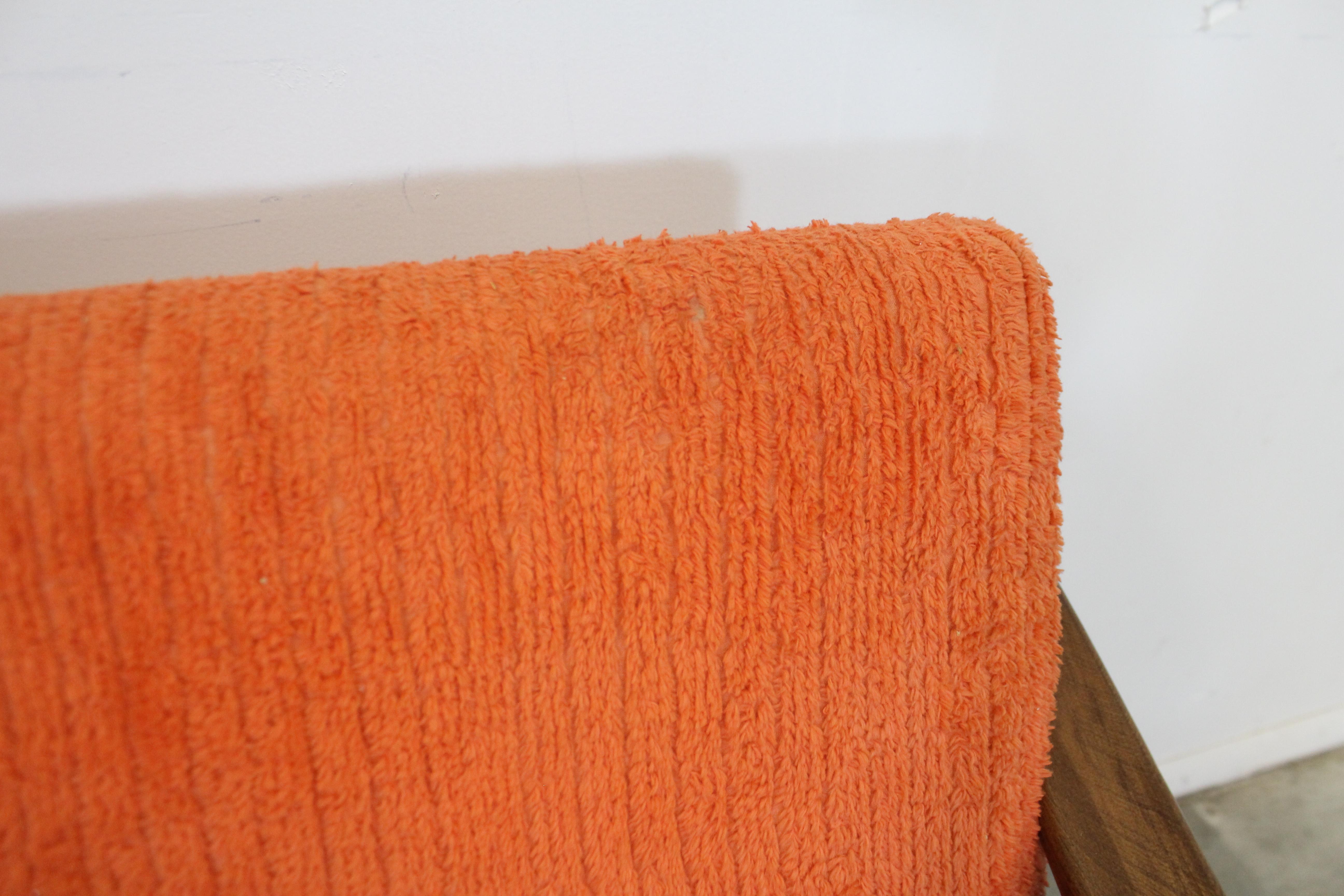 Mid-Century Modern Orange Walnut Open Arm Lounge Chair 1