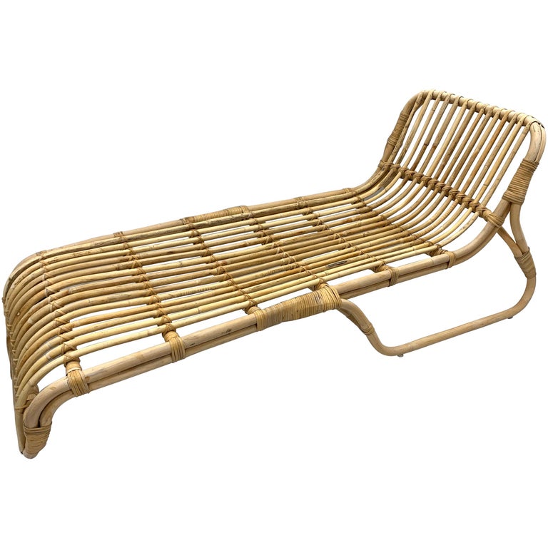 MidCentury Modern Organic Bamboo and Rattan Chaise Lounge Lounges at 1stDibs