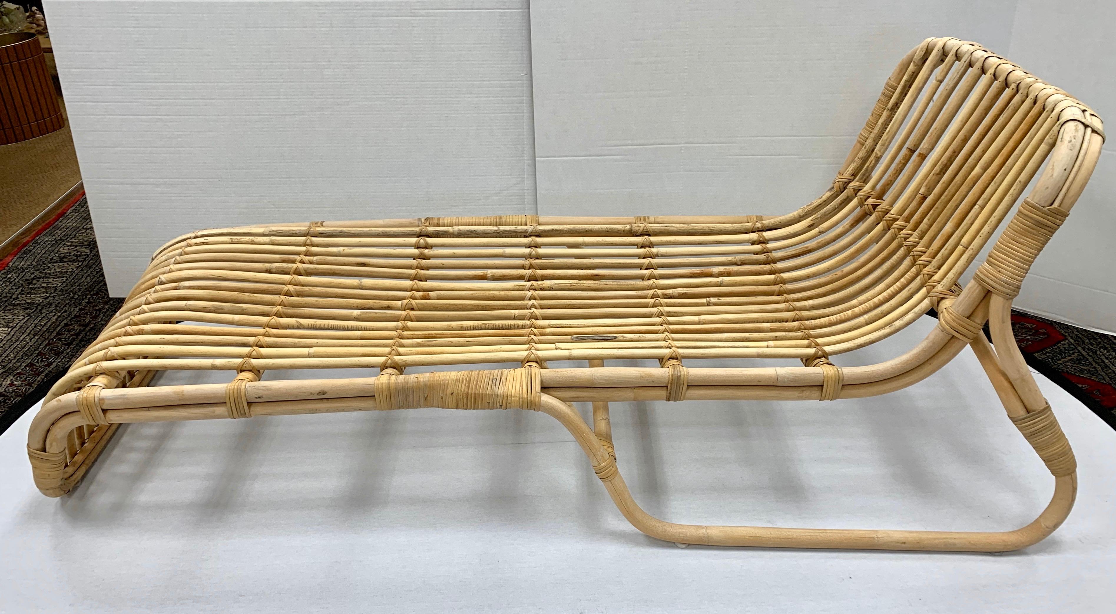 MidCentury Modern Organic Bamboo and Rattan Chaise Lounge Lounges at 1stDibs bamboo chaise
