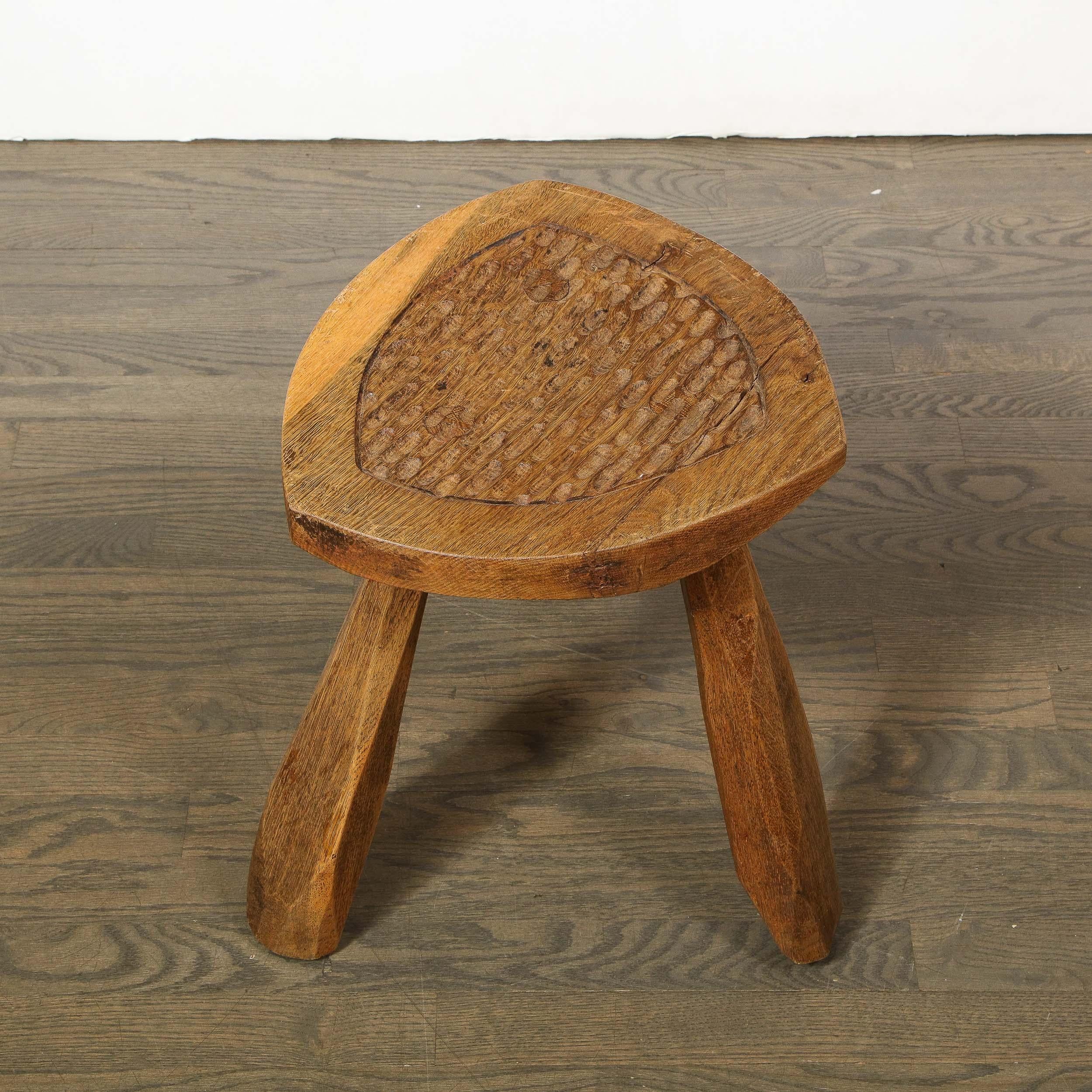 Mid-Century Modern Organic Brutalist Amorphic Hand Carved Walnut Stool In Good Condition In New York, NY