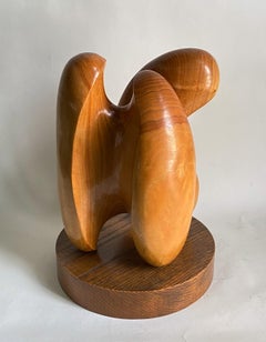 Mid-Century Modern Organic Carved Wood Abstract Sculpture, Biomorphic Form