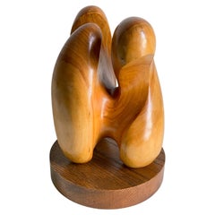 Mid-Century Modern Organic Carved Wood Abstract Sculpture, Biomorphic Form