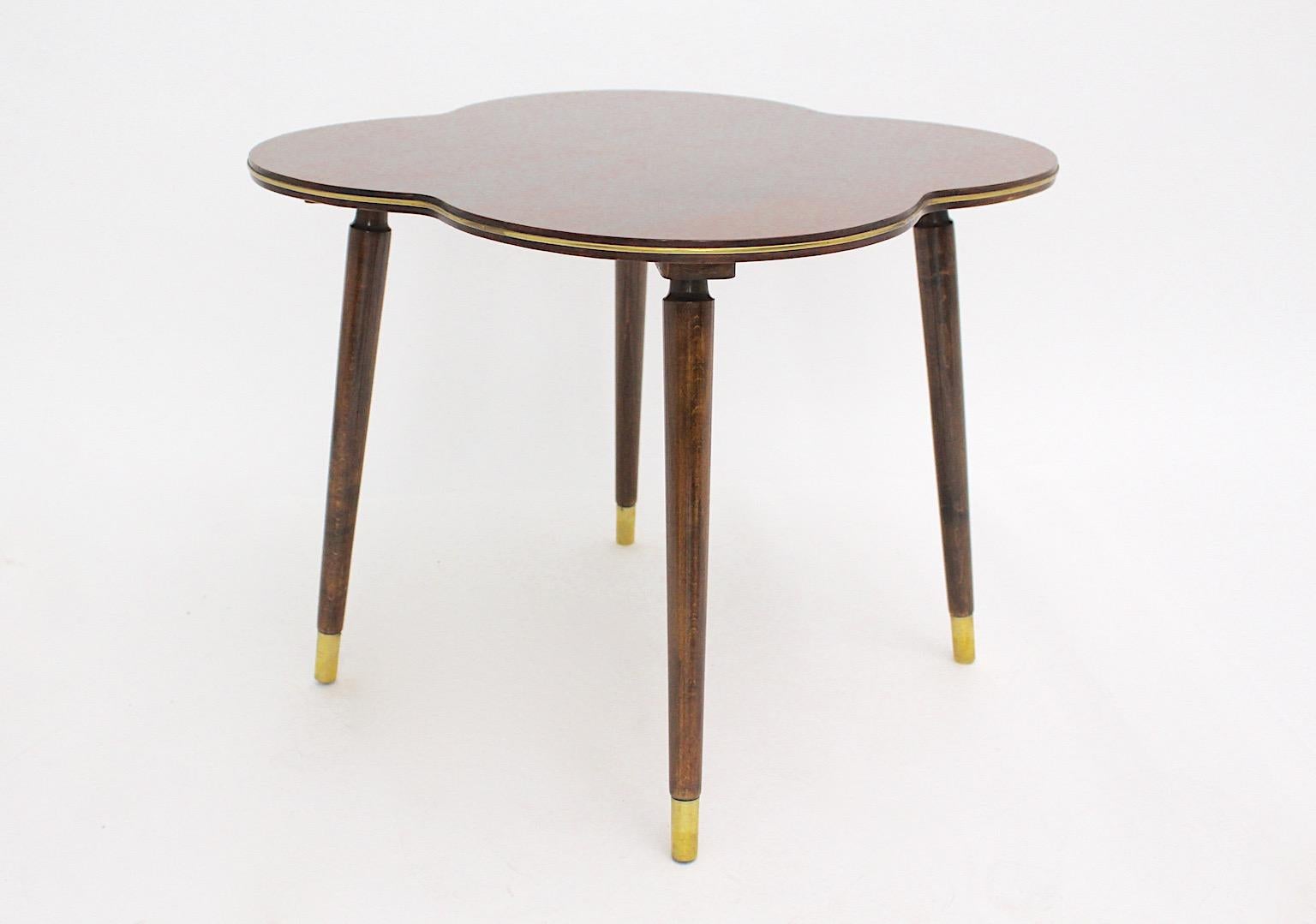 Mid-Century Modern Organic Clover Leaf Side Table Walnut Brass circa 1950 Vienna For Sale 3