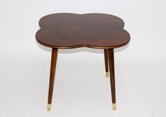 Mid-Century Modern Organic Clover Leaf Side Table Walnut Brass circa 1950 Vienna