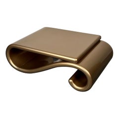 Mid-Century Modern Organic Coffee Cocktail Table Gold Metallic Fiberglass, 1980s