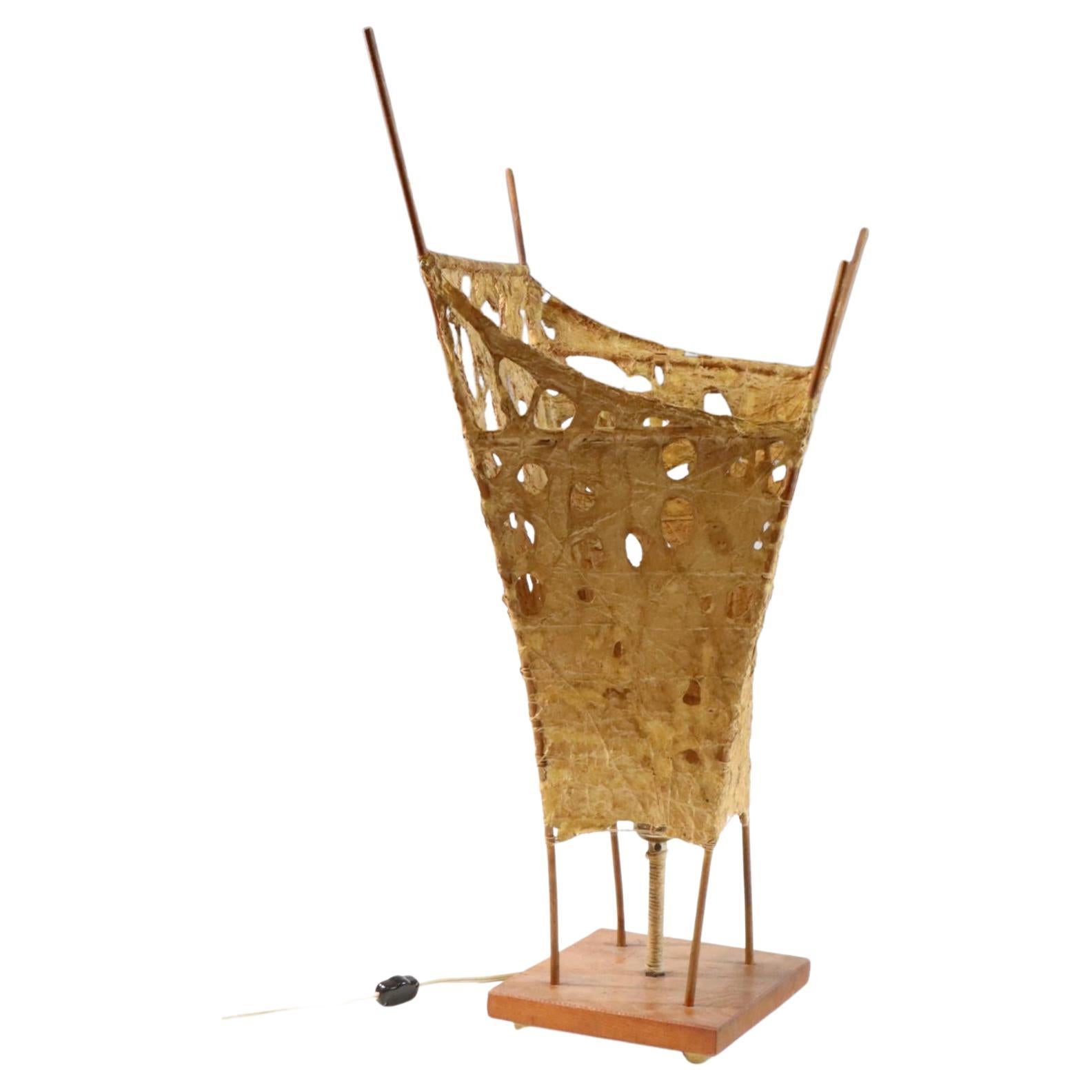 American Mid-Century Modern Organic Design Studio Craft Teak Frame Lamp Paper Shade For Sale