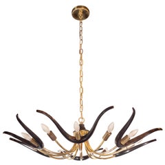 Lustre organique moderne du milieu du siècle en noyer ébénisé organique et laiton