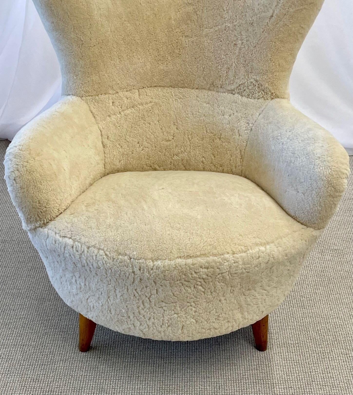 Mid-20th Century Mid-Century Modern High-Back Danish Lounge Chair, Otto Schultz, Sheepskin, 1950s