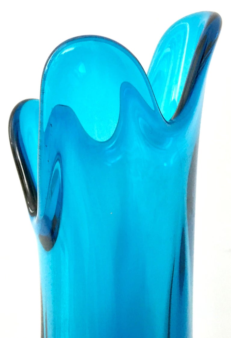 MidCentury Modern Organic Form Slag and Rib Glass Vase For Sale at 1stdibs