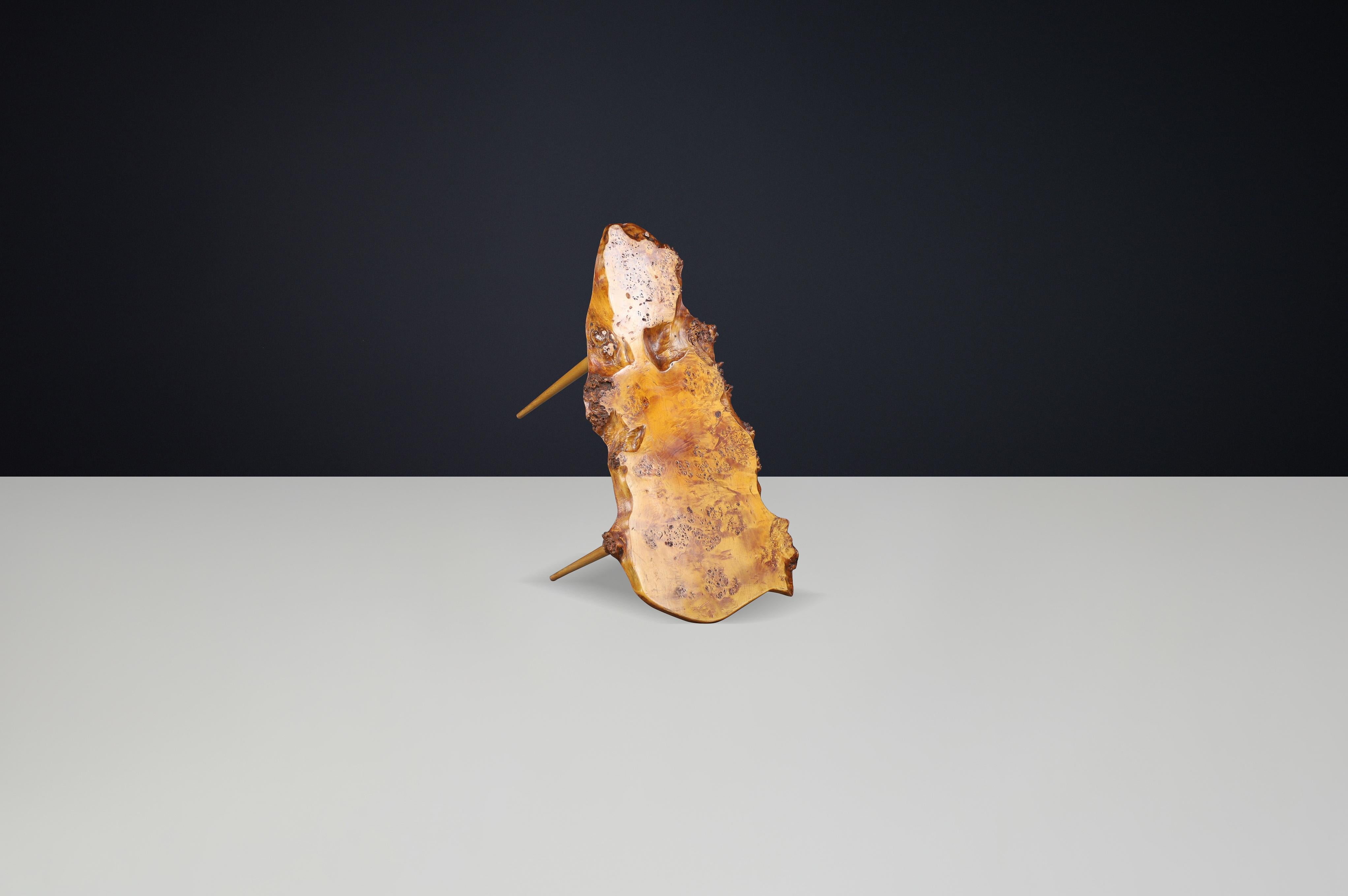 20th Century Mid-Century Modern Organic Free-Form Burl Wood Side Table with Four Legs, France For Sale