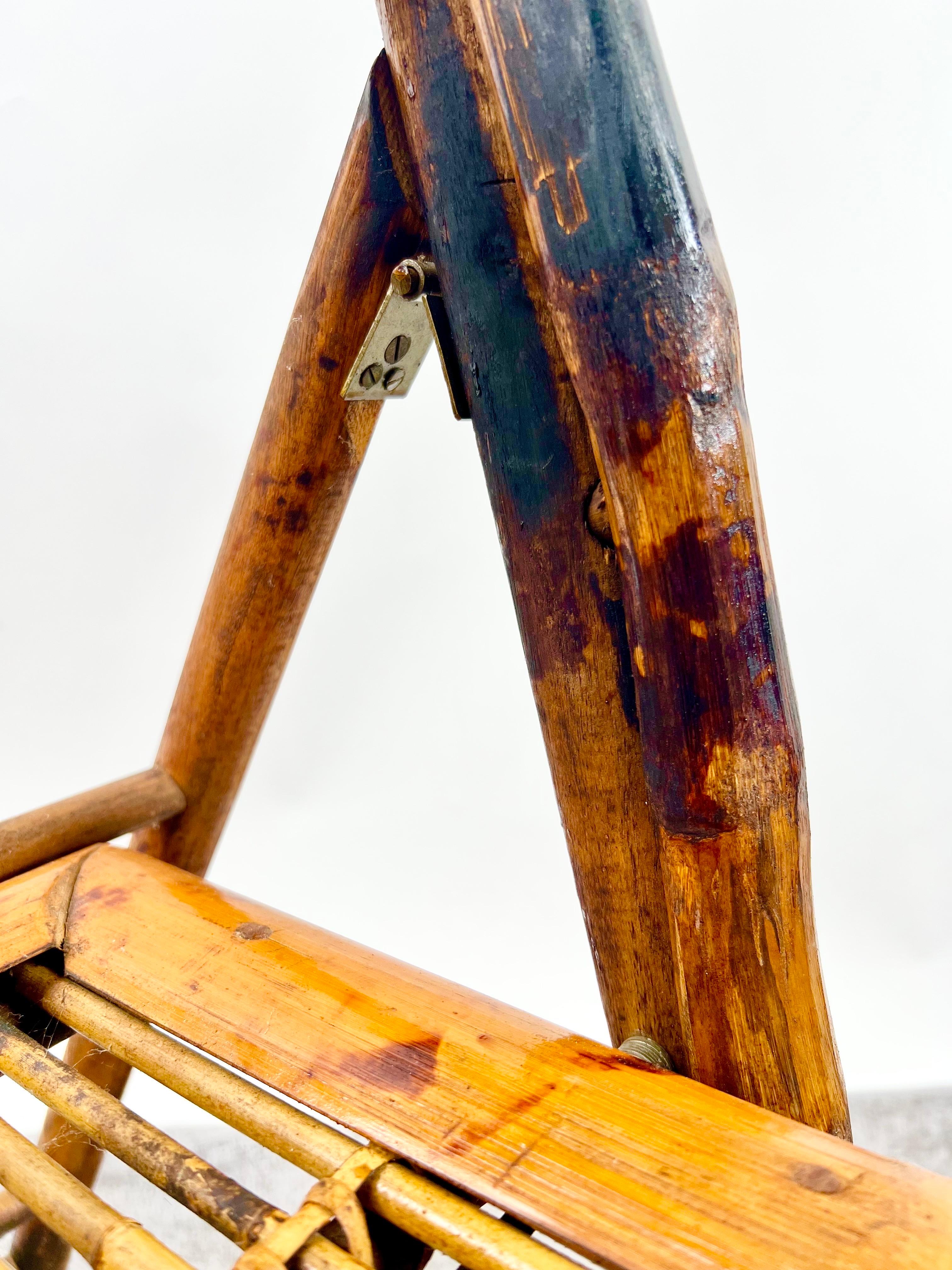 Silla plegable de bambú orgánico artesanal moderno de mediados de siglo, set de 4 en venta 8