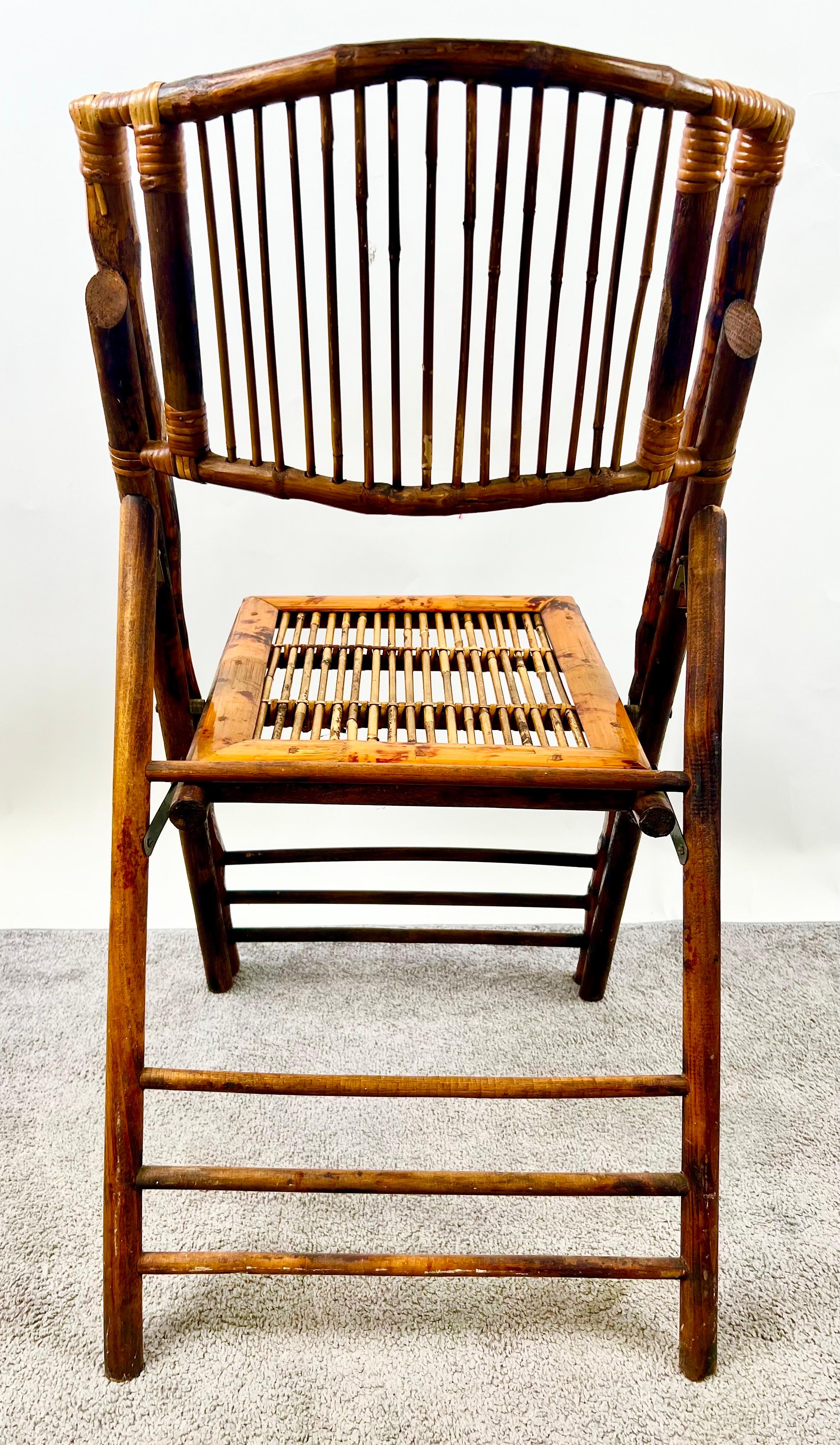 Silla plegable de bambú orgánico artesanal moderno de mediados de siglo, set de 4 en venta 11