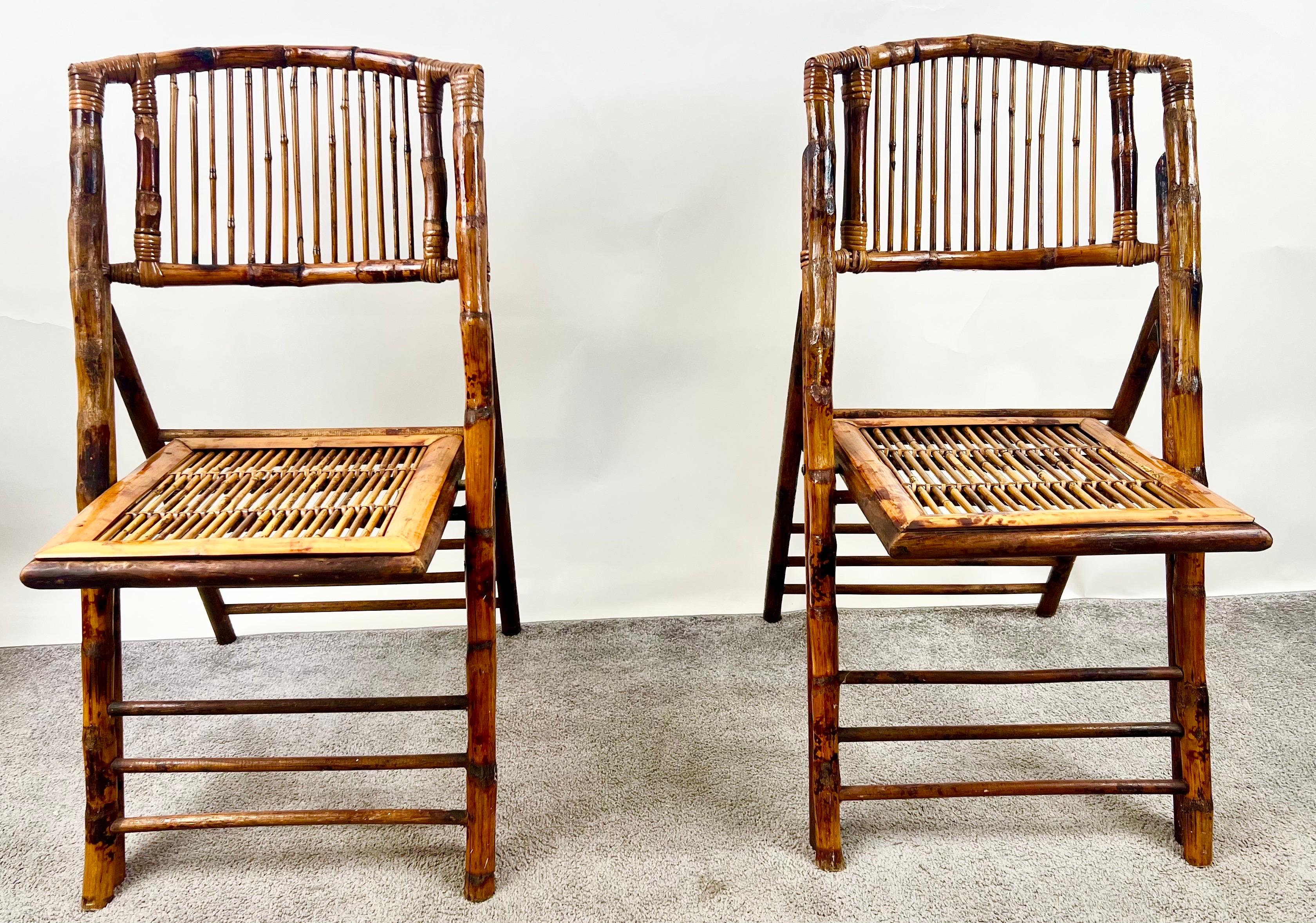 Silla plegable de bambú orgánico artesanal moderno de mediados de siglo, set de 4 Moderno de mediados de siglo en venta