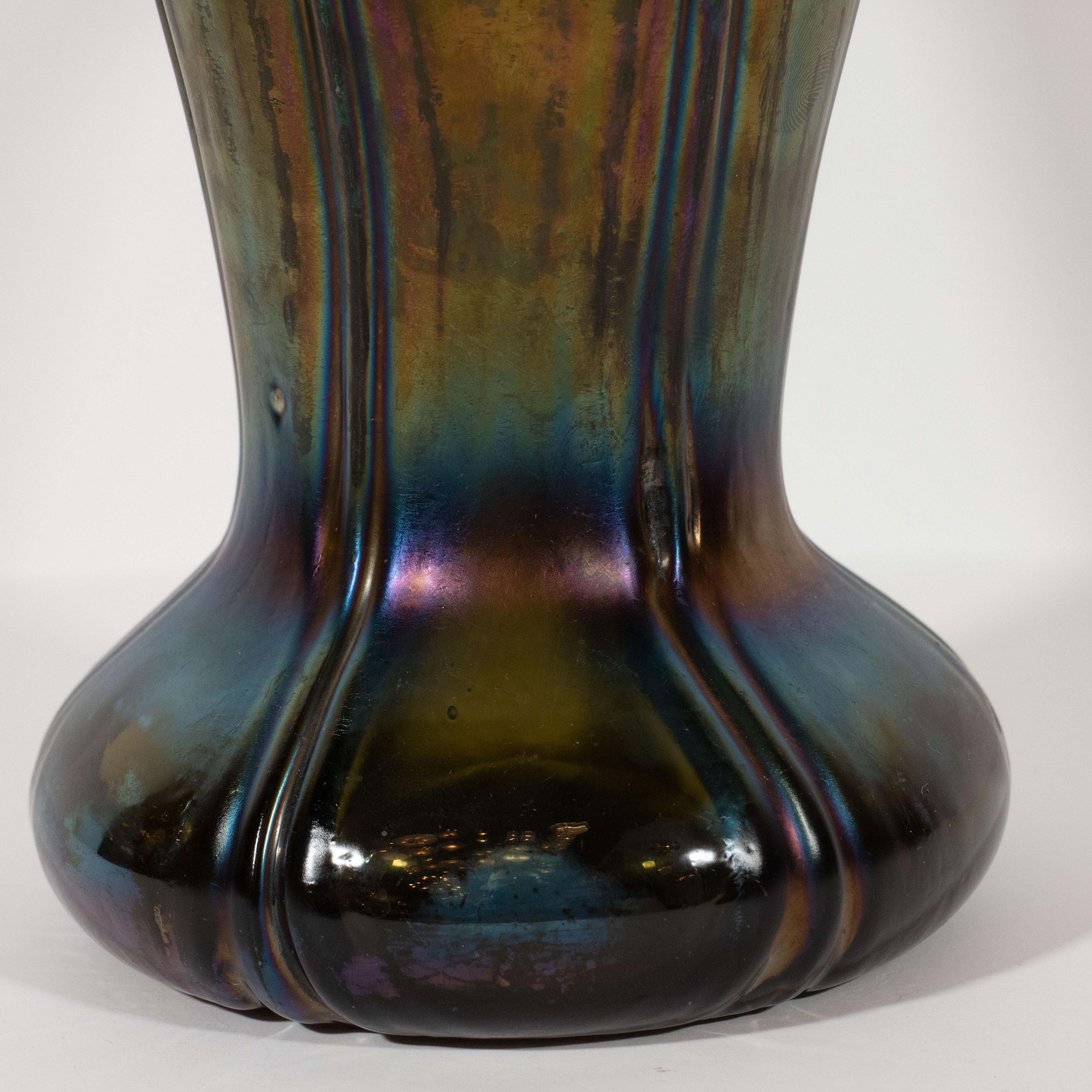 American Mid-Century Modern Organic Iridescent Favrile Handblown Glass Vase