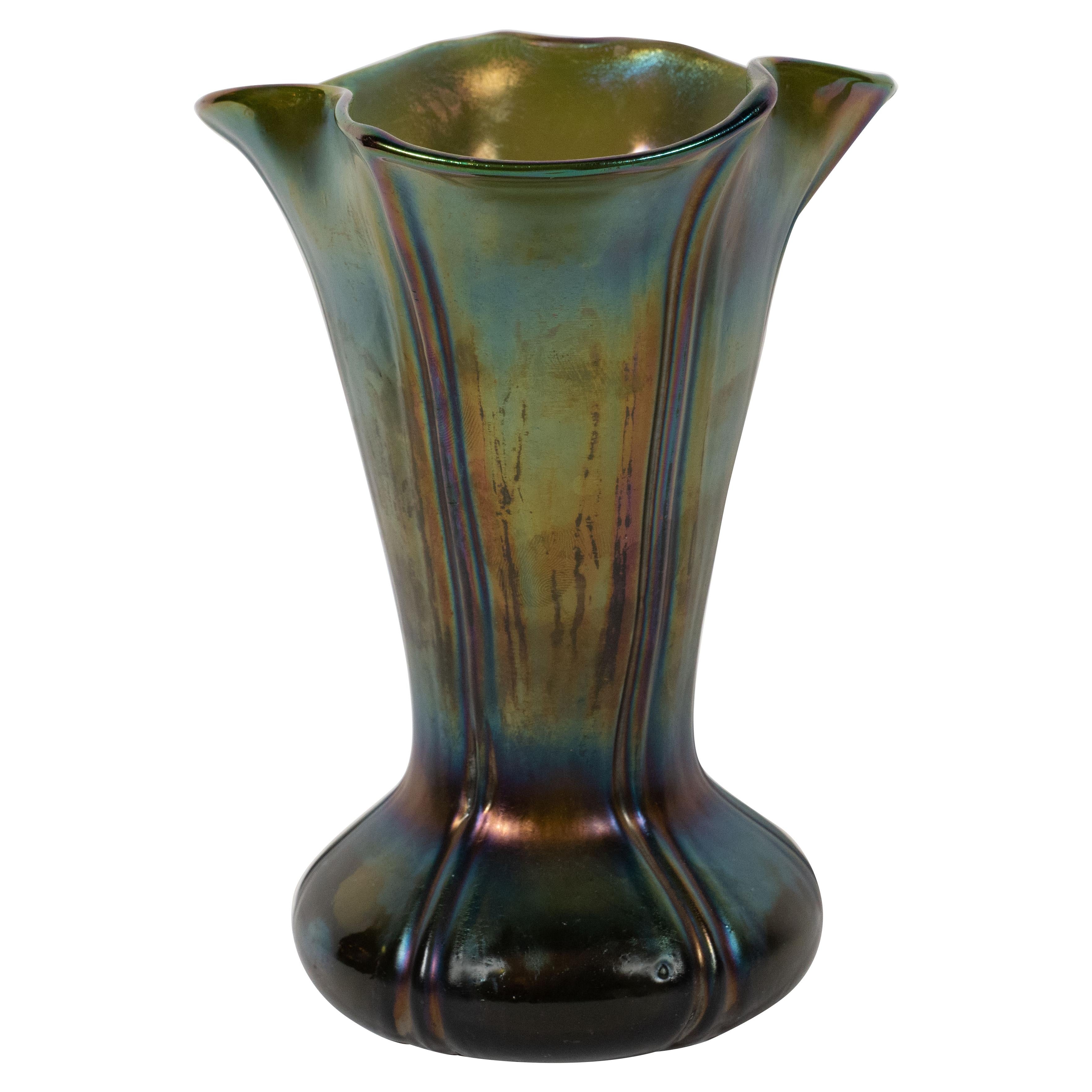 Late 20th Century Mid-Century Modern Organic Iridescent Favrile Handblown Glass Vase