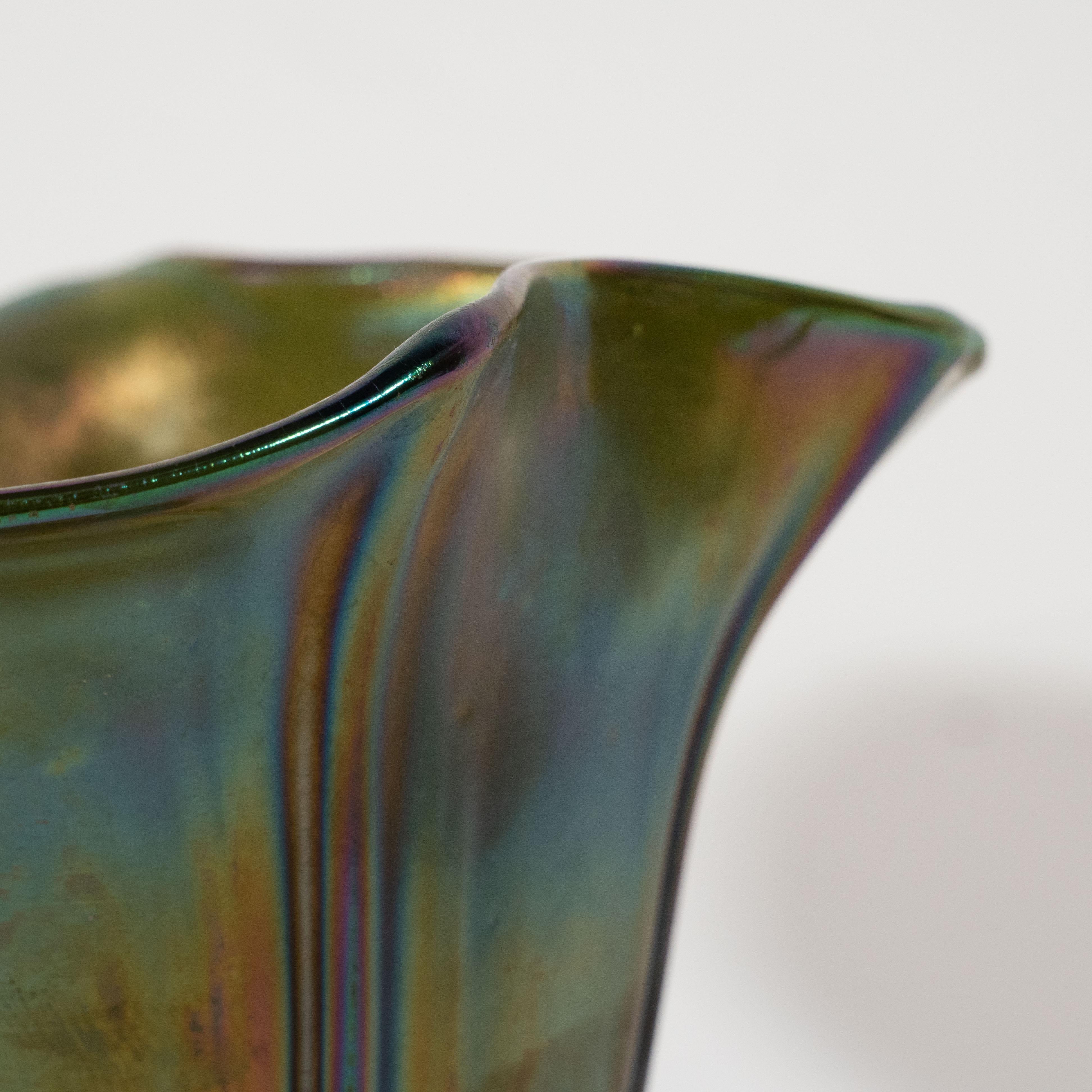 Blown Glass Mid-Century Modern Organic Iridescent Favrile Handblown Glass Vase