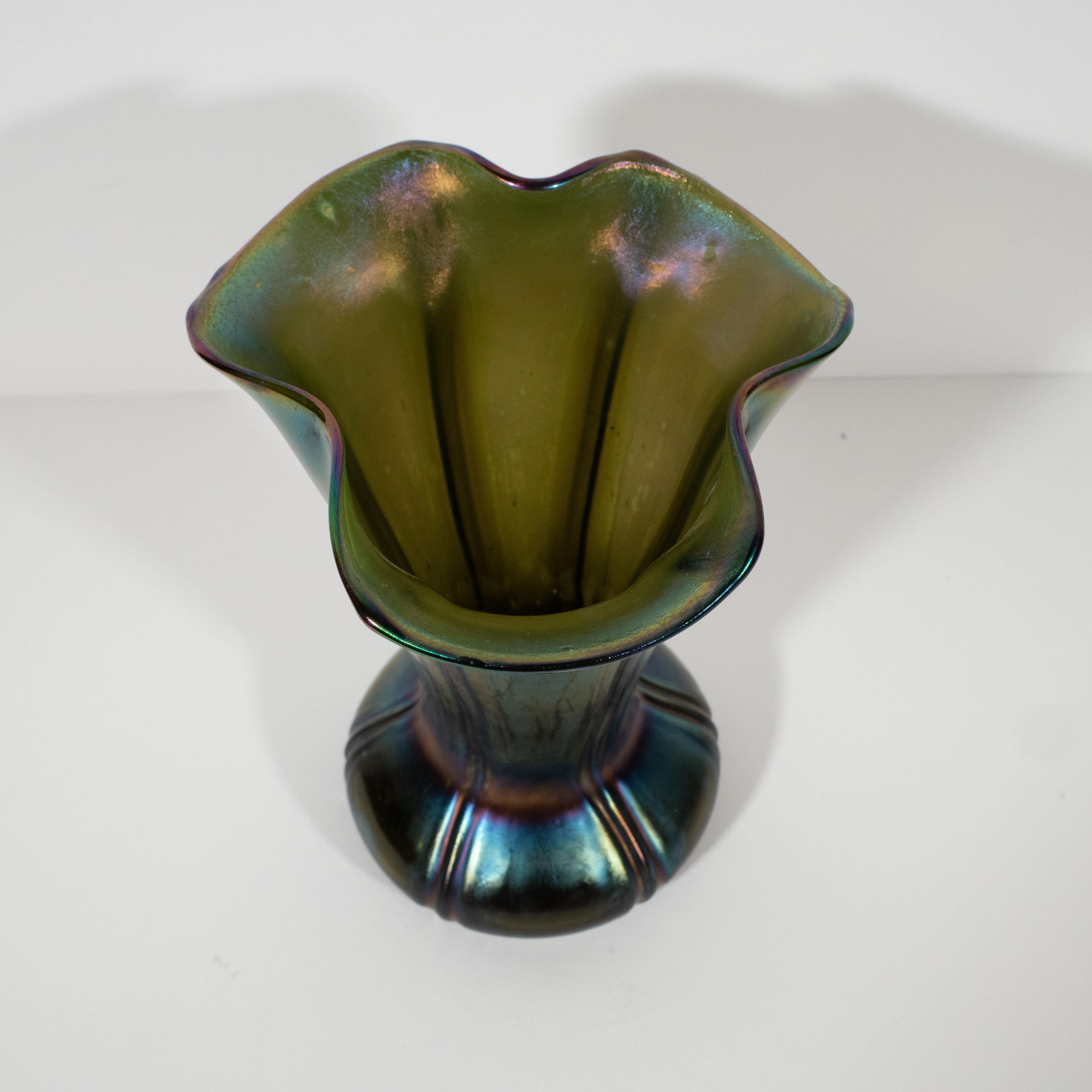 Mid-Century Modern Organic Iridescent Favrile Handblown Glass Vase 1