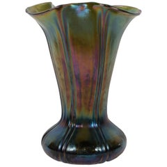 Mid-Century Modern Organic Iridescent Favrile Handblown Glass Vase