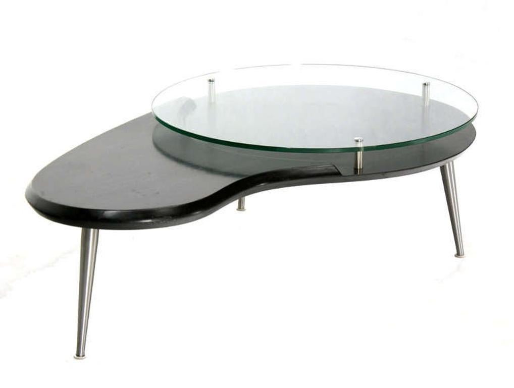 Table basse en forme de rein organique, moderne du milieu du siècle dernier, avec plateau en verre surélevé MINT ! en vente 2