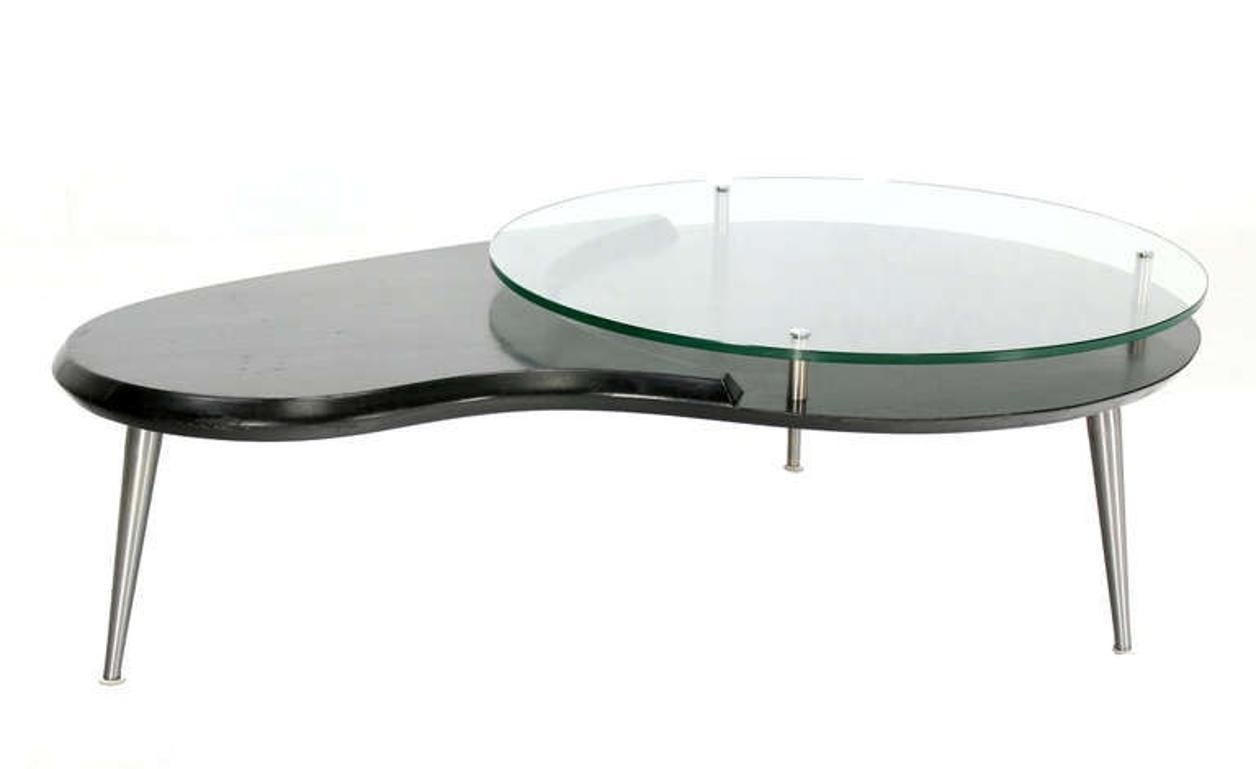 Mid-Century Modern Table basse en forme de rein organique, moderne du milieu du siècle dernier, avec plateau en verre surélevé MINT ! en vente