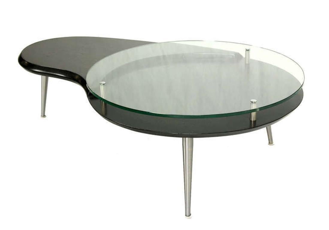 American Mid-Century Modern Organic Kidney Shape Elevated Glass Top Coffee Table MINT! For Sale