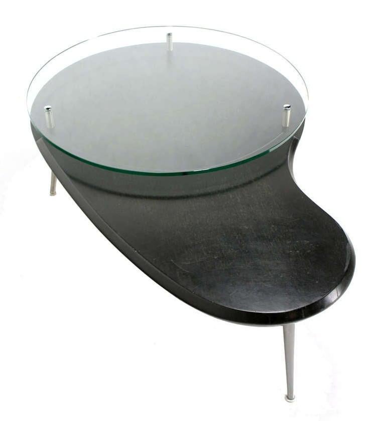 Table basse en forme de rein organique, moderne du milieu du siècle dernier, avec plateau en verre surélevé MINT ! en vente 1