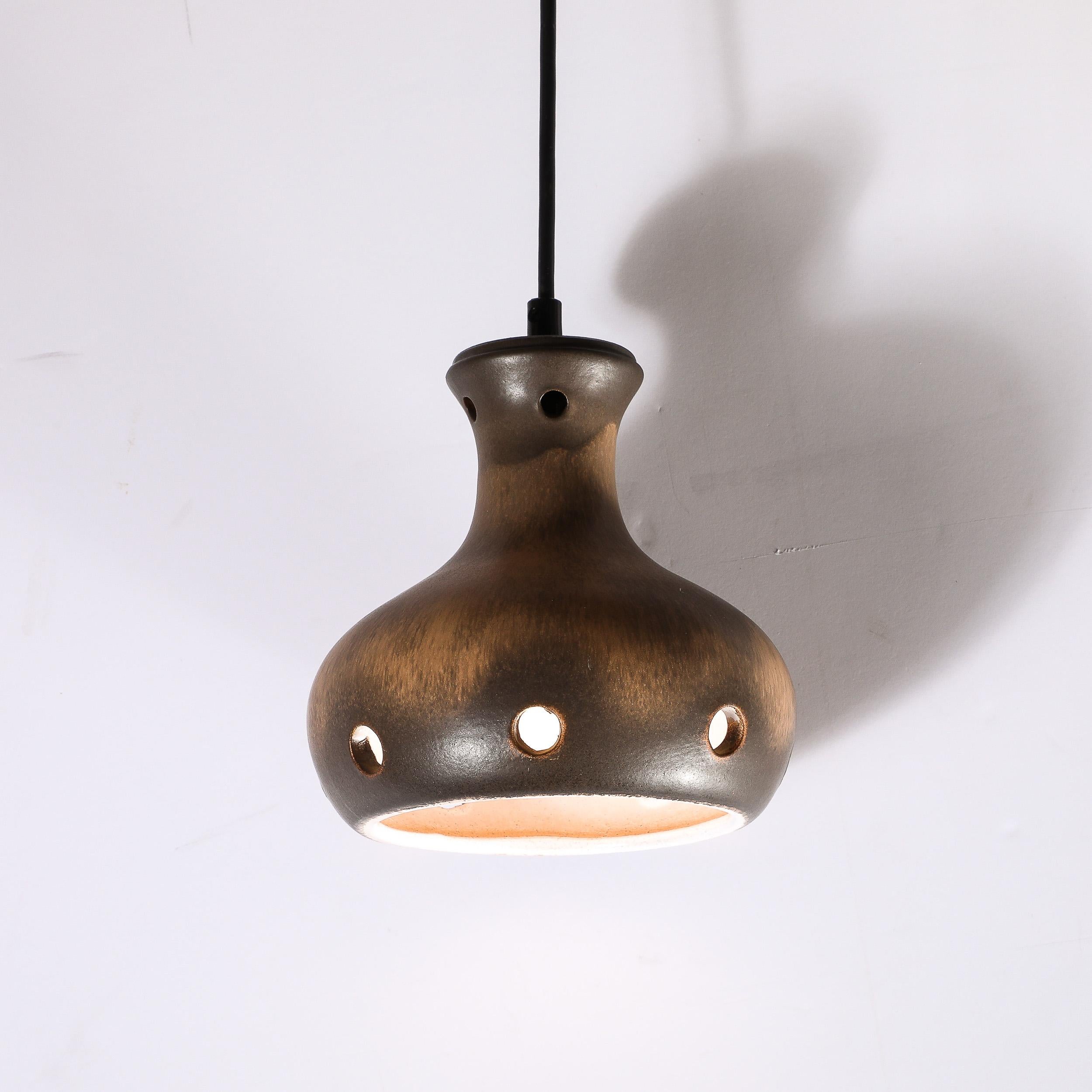 Mid-Century Modern Organic Ochre Glazed Ceramic Pendant In Excellent Condition For Sale In New York, NY