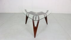 Mid-Century Modern Organic Shape Walnut, Glass, Brass Coffee Table 1960 Denmark