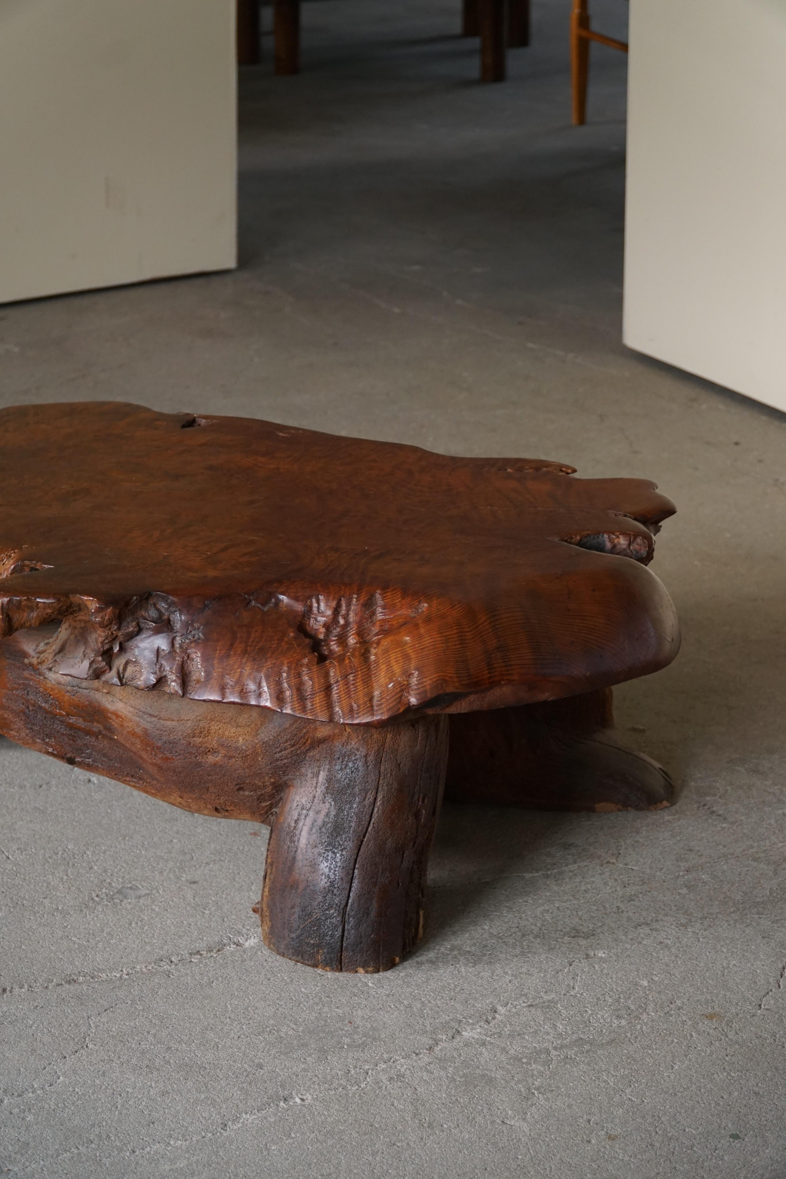 Swedish Mid-Century Modern, Organic Shaped Sofa Table in Solid Wood, Wabi Sabi, 1960s