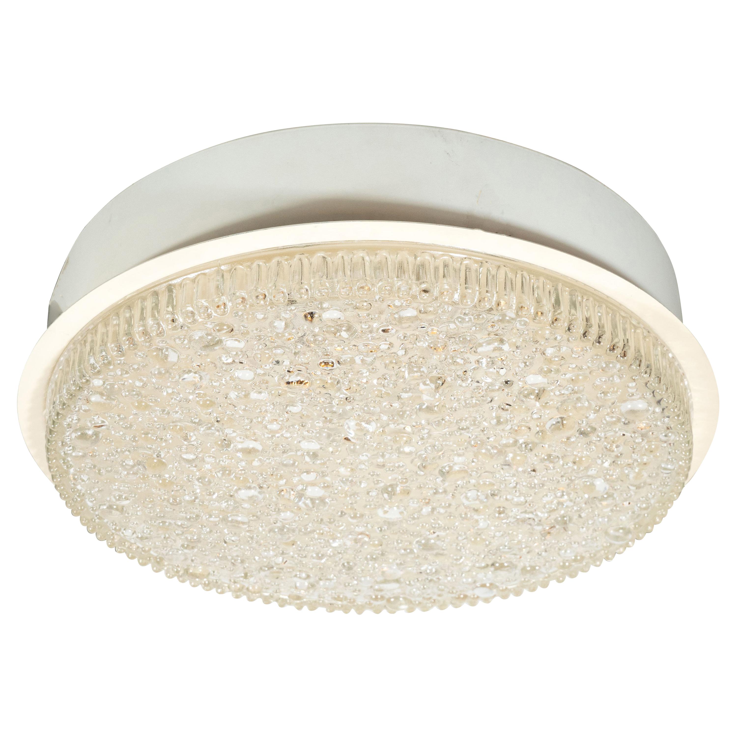 Mid-Century Modern Organic Textured Glass and White Enamel Flush Mount