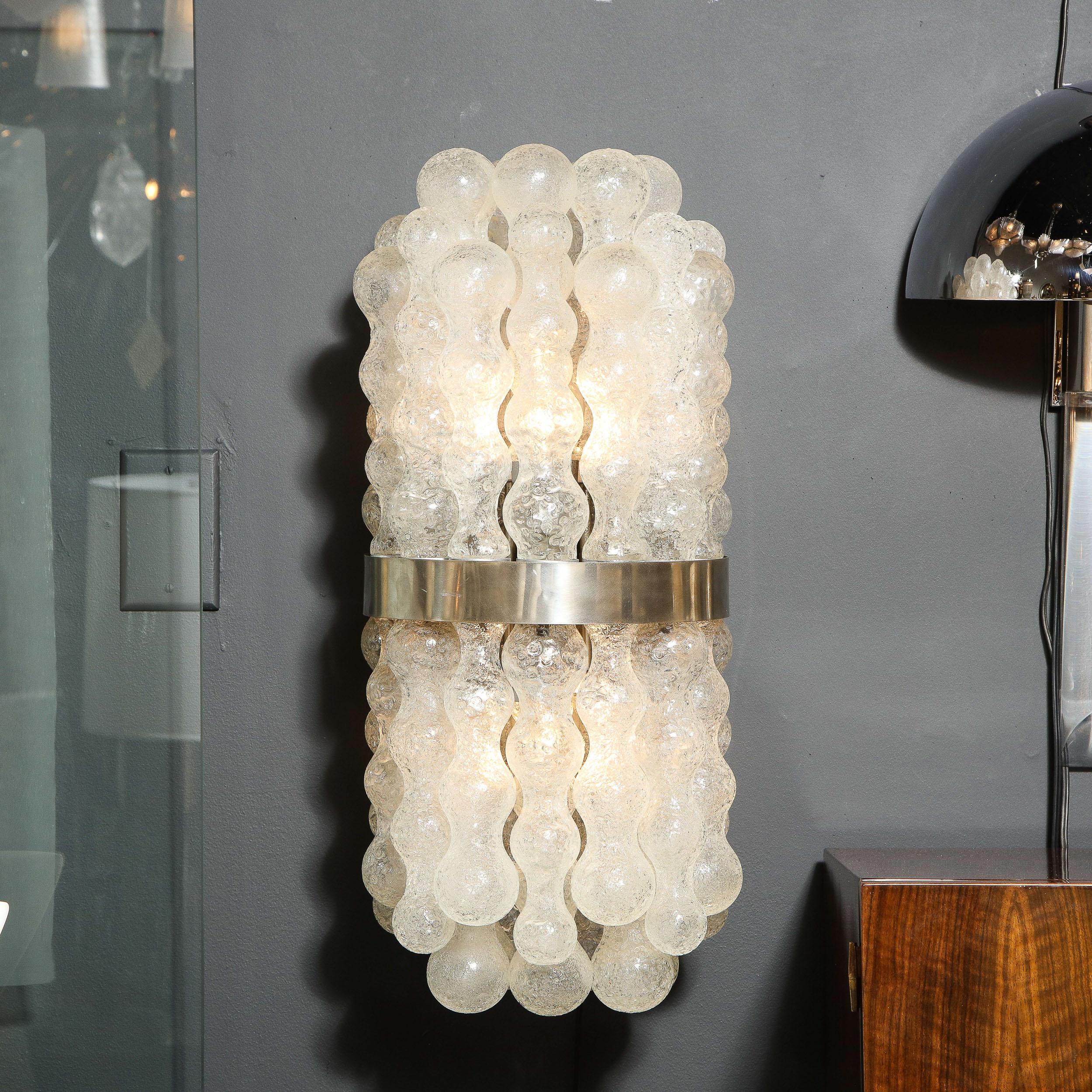 Mid-Century Modern Mid Century Modern Organic Translucent Murano Glass & Brushed Aluminum Sconces