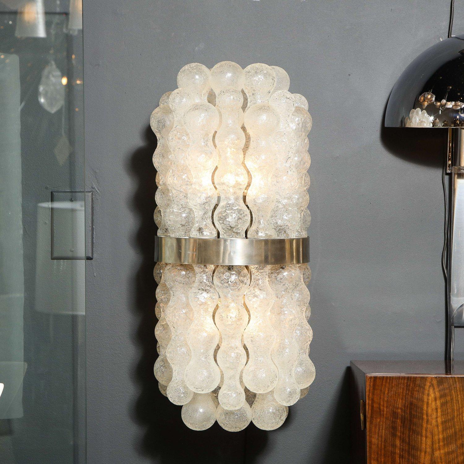 Mid-Century Modern Organic Translucent Murano Glass & Brushed Aluminum Sconces In Excellent Condition For Sale In New York, NY