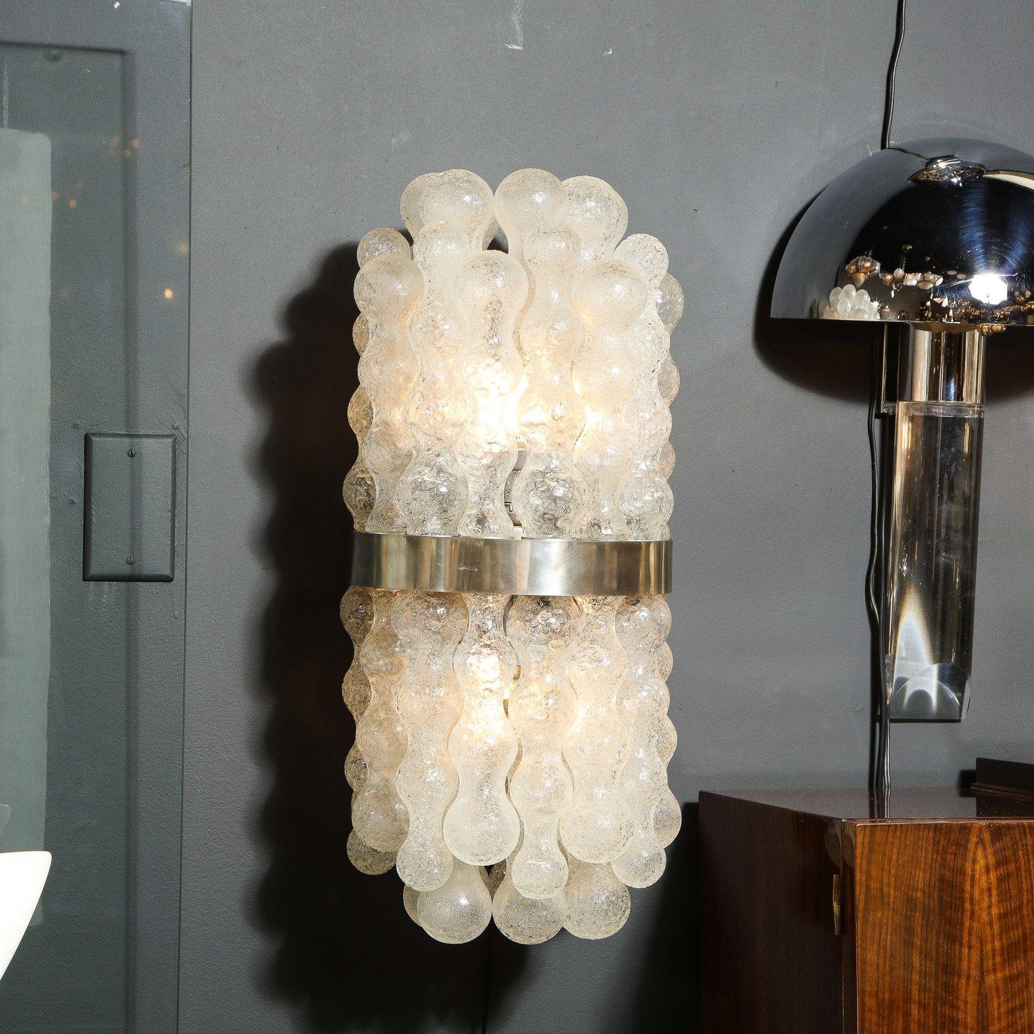 Late 20th Century Mid-Century Modern Organic Translucent Murano Glass & Brushed Aluminum Sconces For Sale