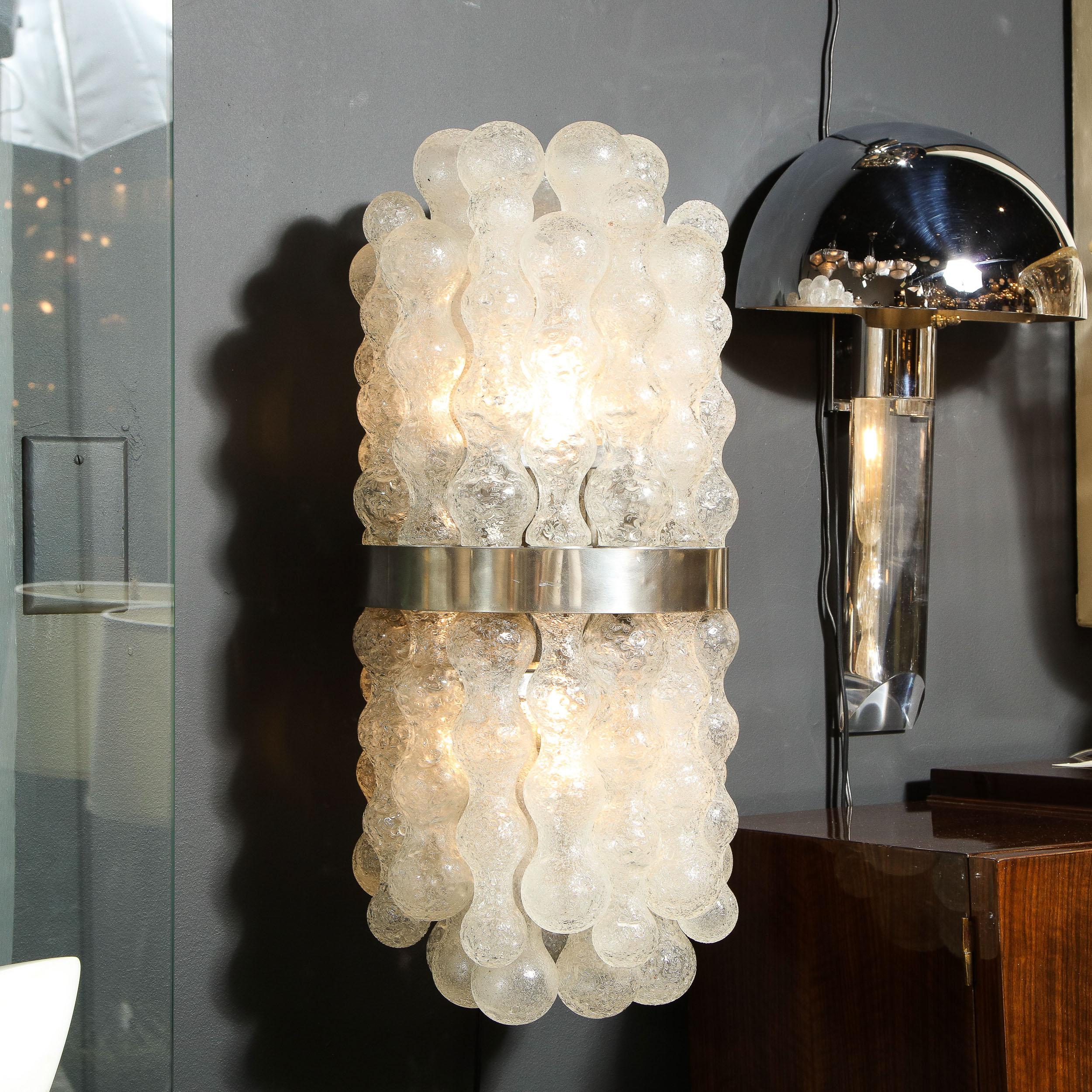Late 20th Century Mid Century Modern Organic Translucent Murano Glass & Brushed Aluminum Sconces