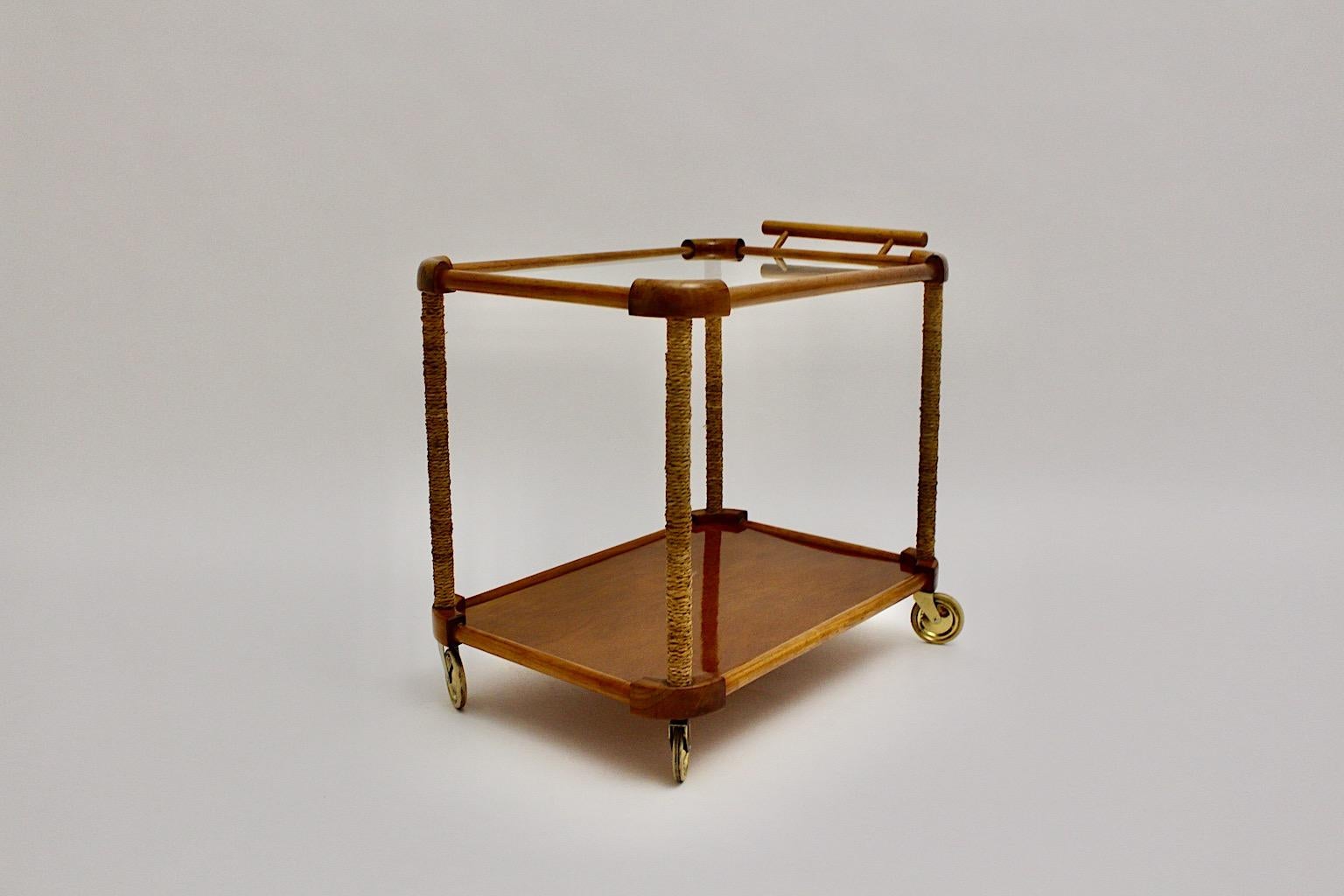 Mid-Century Modern Organic Vintage Cherry Brass Bar Cart Max Kment 1950 Austria For Sale 9