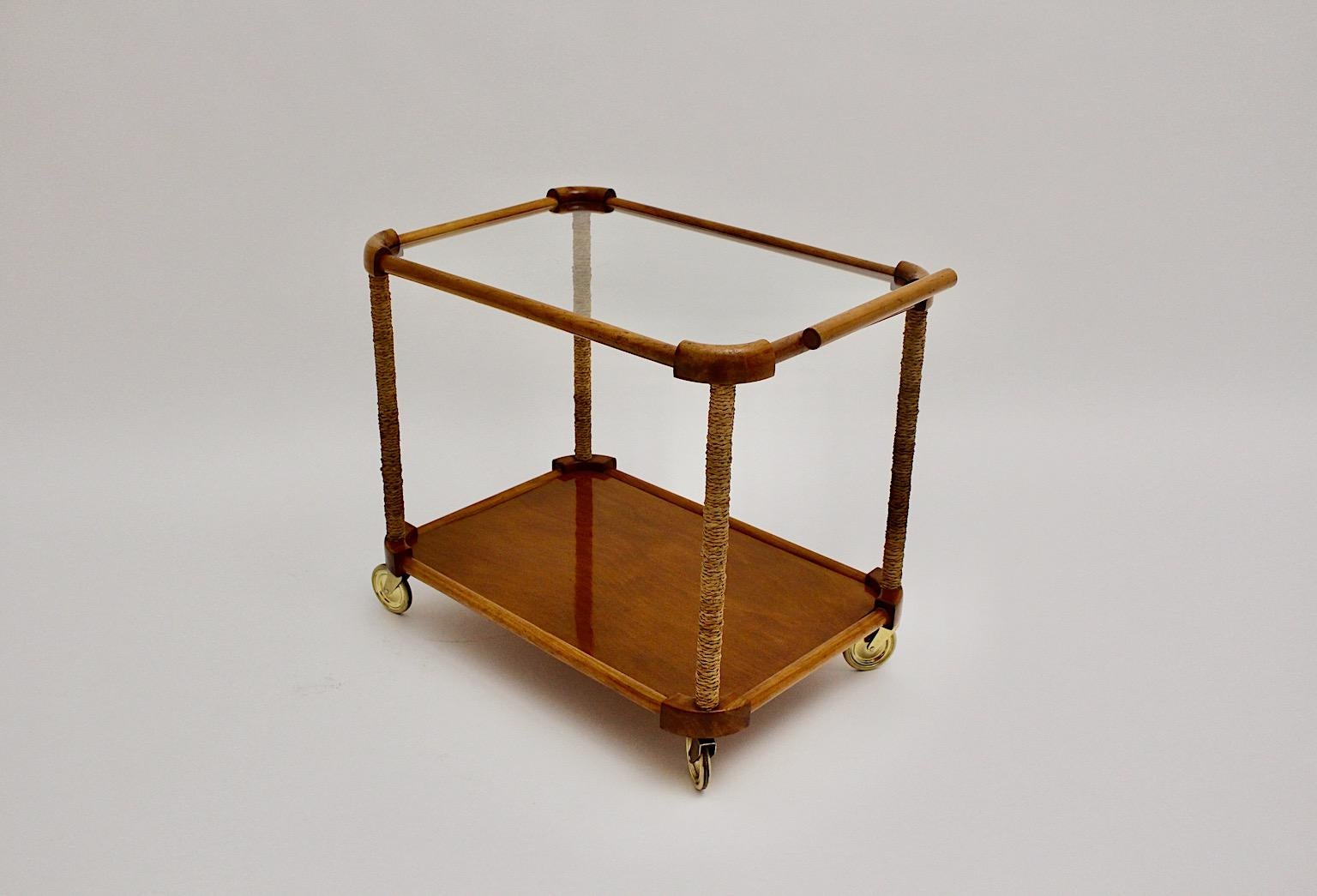 Mid-Century Modern Organic Vintage Cherry Brass Bar Cart Max Kment 1950 Austria For Sale 4