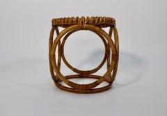 Mid Century Modern Organic Vintage Rattan Circular Stool 1950s Italy