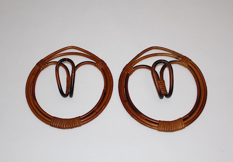 Mid-Century Modern Mid Century Modern Organic Vintage Rattan Duo Rattan Hooks Circular 1960s Italy For Sale