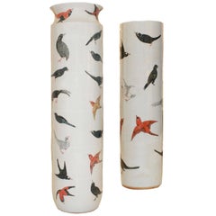 Mid-Century Modern Oriental Pair of Chinese Glazed Terracotta Vases