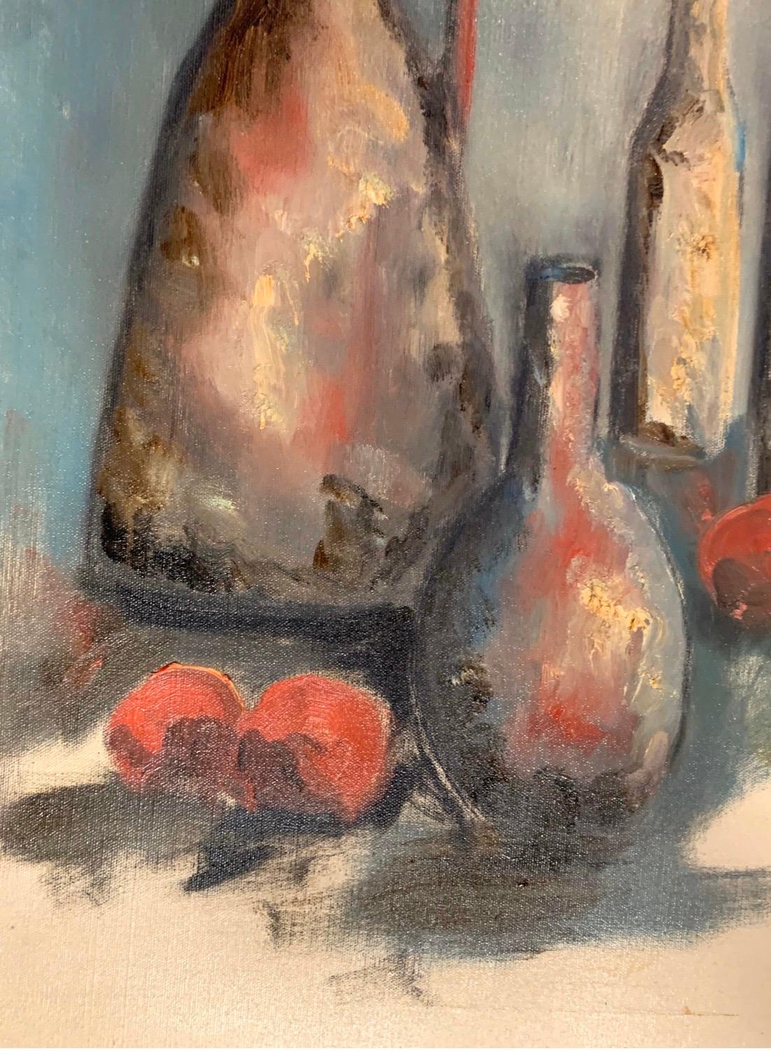 Mid-Century Modern Original Artist Signed Painting Still Life of Bottles Andler In Good Condition In West Hartford, CT