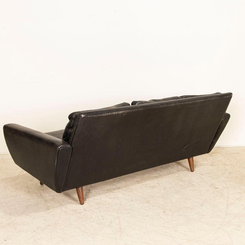 Mid Century Modern Original Black Leather Three Seat Sofa from Denmark Circa 196 In Good Condition In Round Top, TX