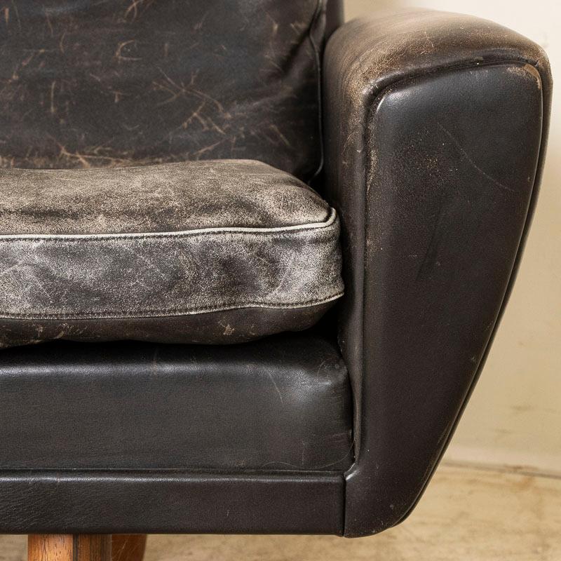 Mid Century Modern Original Black Leather Three Seat Sofa from Denmark Circa 196 2