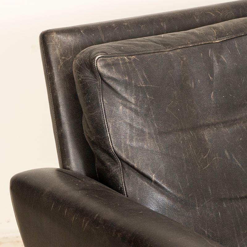 Mid Century Modern Original Black Leather Three Seat Sofa from Denmark Circa 196 3