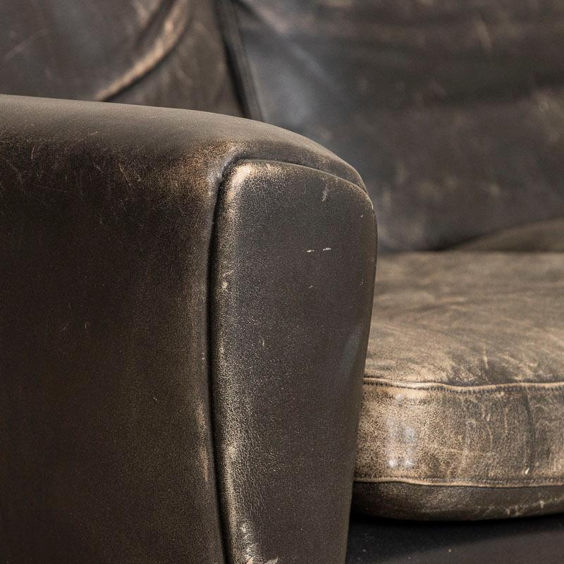 Mid Century Modern Original Black Leather Three Seat Sofa from Denmark Circa 196 4