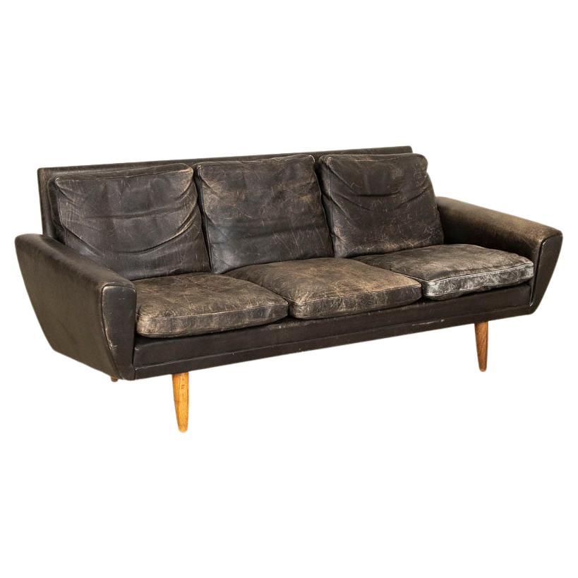 Mid Century Modern Original Black Leather Three Seat Sofa from Denmark Circa 196