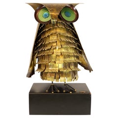 Mid Century Modern Original Curtis Jere Large Owl Sculpture Signed, 1969