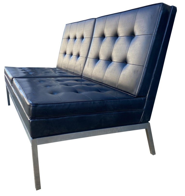 MidCentury Modern Original Florence Knoll Loveseat 2Seat Black Vinyl