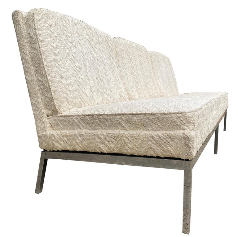 Mid-Century Modern Original Florence Knoll Loveseat 3-Seat Sofa Chenille For Sale 1